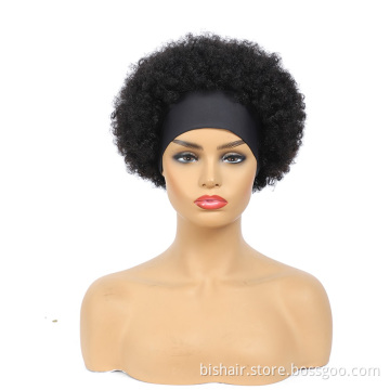 BIS Wholesale Short Afro Kinky Curly Headband Wigs For Black Women Brazilian Human Hair Wigs Glueless Full Machine Made Wig